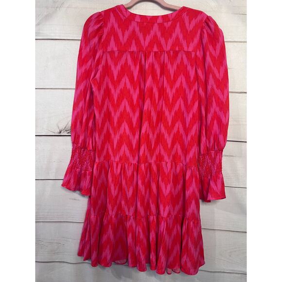 Pomander Place Size SM Red Pink Chevron Dress Tiered Preppy Cute - Picture 2 of 6